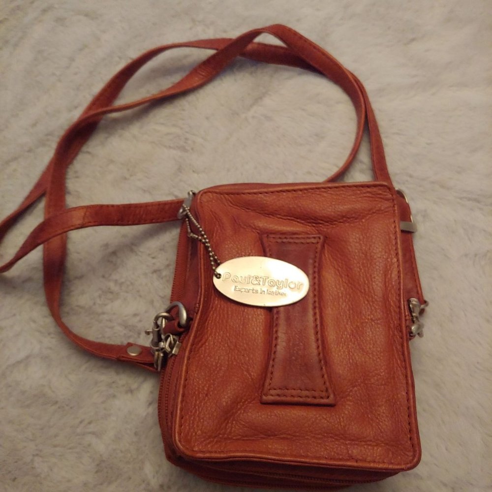 Paul & Taylor Pebbled Brown Leather Crossbody and hand held Small Bag
